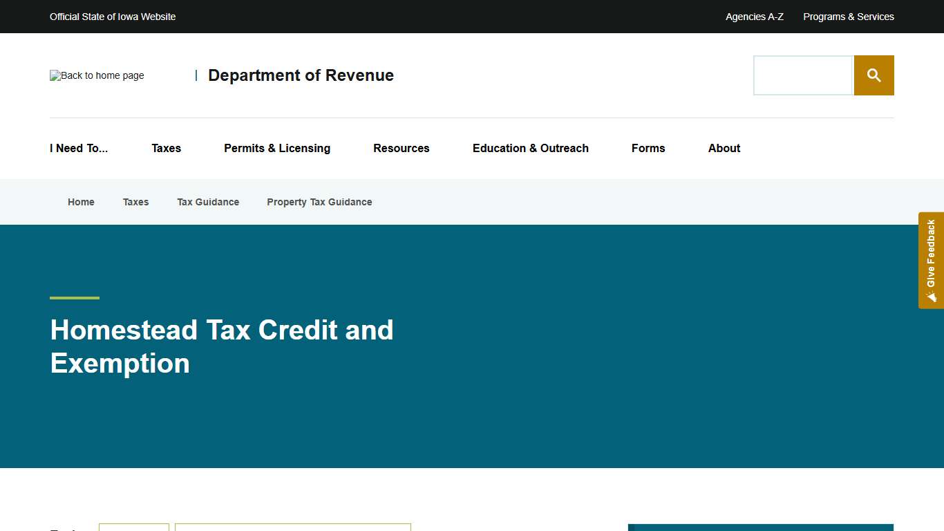 Homestead Tax Credit and Exemption Department of Revenue